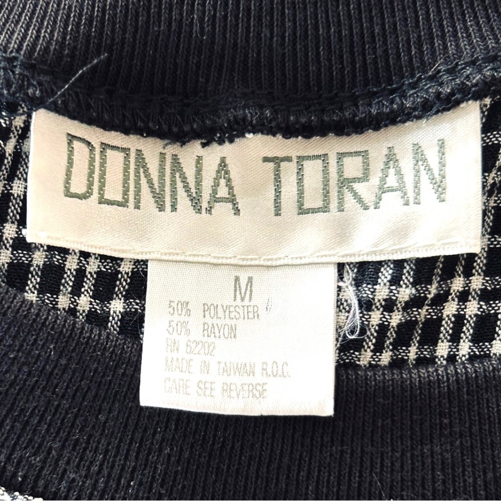4/$20 Vintage Donna Toran Check Top Black White Embellished Dolman Sleeve Blouse - Picture 7 of 7
